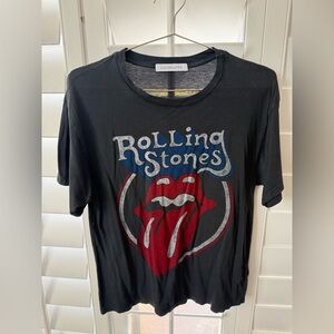 Daydreamer Black Rolling Stones Tongue Graphic Tee with Red and Blue Print